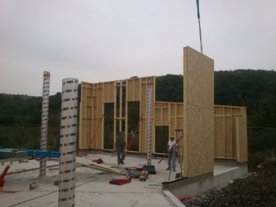 Construction bâtiment public, murs ossature bois 14