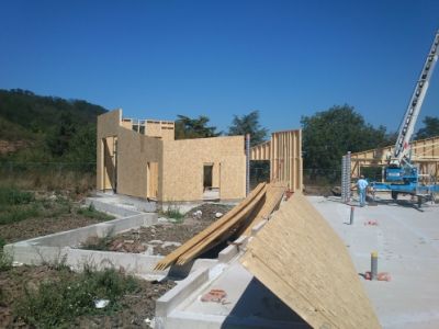 Construction bâtiment public, murs ossature bois 13